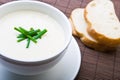 Fresh asparagus soup with bread Royalty Free Stock Photo