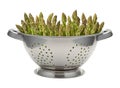 Fresh Asparagus in a Stainless Steel Colander