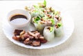 Fresh assorted Asian spring rolls with grilled pork, fresh vegetable. Royalty Free Stock Photo