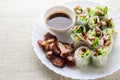 Fresh assorted Asian spring rolls with grilled pork, fresh vegetable. Royalty Free Stock Photo