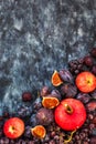 Fresh autumn fruits -  figs, plums, grapes and pomegranate Royalty Free Stock Photo