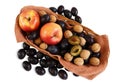 Fresh Autumn Fruit in the Wicker Basket, isolated