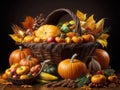 Fresh autumn pumpkins and other seasonal fruit and vegetables