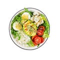 Fresh Avocado and Egg Salad Bowl with Cherry Tomatoes and Cheese Royalty Free Stock Photo
