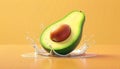 Fresh avocado half with seed and water splash effect Royalty Free Stock Photo