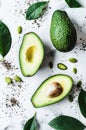 Fresh Avocado Halves With Pits on a White Background