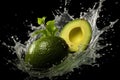 Fresh avocados avocado green adorned with glistening water droplets seamless. mock up. view. top. flat lay Royalty Free Stock Photo