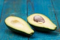 Fresh avocados on wooden background.