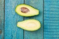Fresh avocados on wooden background.