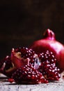Fresh azerbaijan pomegranate, still life in rustic style, vintag Royalty Free Stock Photo