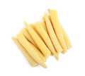 Fresh baby corn cobs on white background, top view Royalty Free Stock Photo