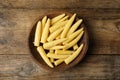 Fresh baby corn cobs on wooden table, top view Royalty Free Stock Photo