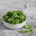 Fresh baby spinach in a white bowl o Royalty Free Stock Photo