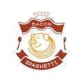 Fresh bacon spaghetti logo with pig and noodle illustration