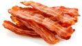 Crispy bacon strips isolated on white background