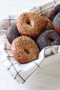 Fresh bagels,close up, white background