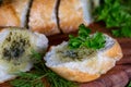 Fresh baguette with dill and parsley Royalty Free Stock Photo