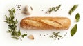 Fresh baguette with herbs and garlic arrangement for culinary display Royalty Free Stock Photo