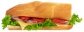Fresh baguette sandwich with ham, cheese, tomatoes, and lettuce Royalty Free Stock Photo