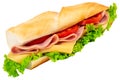 Fresh baguette sandwich with ham, cheese, tomatoes, and lettuce Royalty Free Stock Photo