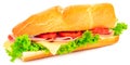 Fresh baguette sandwich with ham, cheese, tomatoes, and lettuce Royalty Free Stock Photo