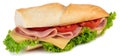 Fresh baguette sandwich with ham, cheese, tomatoes, and lettuce Royalty Free Stock Photo