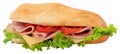 Fresh baguette sandwich with ham, cheese, tomatoes, and lettuce Royalty Free Stock Photo