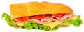 Fresh baguette sandwich with ham, cheese, tomatoes, and lettuce Royalty Free Stock Photo