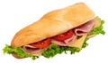 Fresh baguette sandwich with ham, cheese, tomatoes, and lettuce Royalty Free Stock Photo