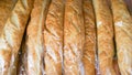 Fresh baguettes long loaf in a wicker basket in a bakery store Royalty Free Stock Photo