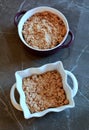 Apple crumbles in baking dishes