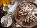 Fresh baked apple pie on the wodden table