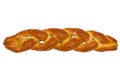 Fresh baked braided pretzel with salt isolated on white top view closeup photo. Artisan bakery pastry product. Grocery