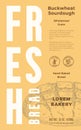 Fresh Baked Bread Abstract Vector Packaging Design Label. Modern Typography Banner, Hand Drawn Buckwheat Sourdough Loaf
