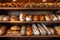 Fresh baked bread in bakery showcases wheat products Royalty Free Stock Photo