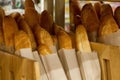 Fresh baked bread in supermarket. Fresh delicious food. Bakery.Top view. Mock up.Copy space. Selective focus. Summer bread Royalty Free Stock Photo