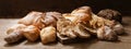 Fresh baked bread and wheat ears on a wooden table Royalty Free Stock Photo