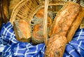Fresh Baked Bread in Wicker Baskets Royalty Free Stock Photo