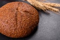 Fresh baked brown bread with ears and grains of wheat Royalty Free Stock Photo