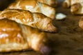 Fresh baked brown shiny and delicious croissant cake or pie