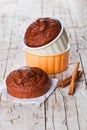 Fresh baked browny cakes and cinnamon sticks Royalty Free Stock Photo