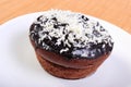 Fresh baked chocolate muffins with desiccated coconut