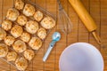 Fresh baked coconut macaroons with seasons greeting tag. Royalty Free Stock Photo