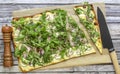 Fresh baked flammkuchen - Traditional German pizza or french tarte flambee in vegetarian recipe Royalty Free Stock Photo
