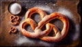 Fresh baked German pretzel. Generative AI