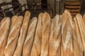 Fresh baked goods bakery loaf baguette bread background Royalty Free Stock Photo