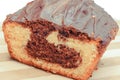 Fresh baked homemade marble cake with cocoa and chocolate icing Royalty Free Stock Photo