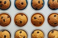 Fresh baked muffins in a oven tray, top view Royalty Free Stock Photo