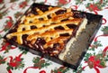 Fresh baked plum cake on christmas table Royalty Free Stock Photo