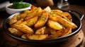 Fresh baked potato wedges with parsley